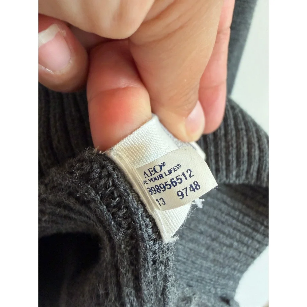 American Eagle Mens Shawl Collar Cardigan Sweater Gray Athletic Fit XL Cotton